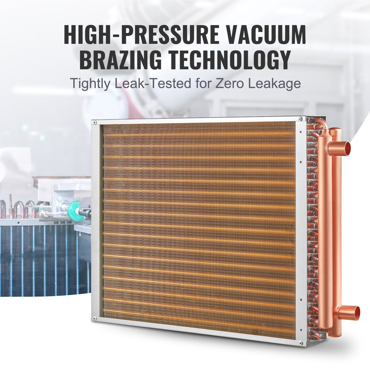 VEVOR Heat Exchanger Water to Air, 18"x 20" with 3-Row 3/8" Copper Ports, 242 Aluminum Fins Heat Exchanger for Outdoor Wood Furnaces, Residential Heating and Cooling, and Forced Air Heating - CPGSHRQ18200VCZ68V0 - view 7