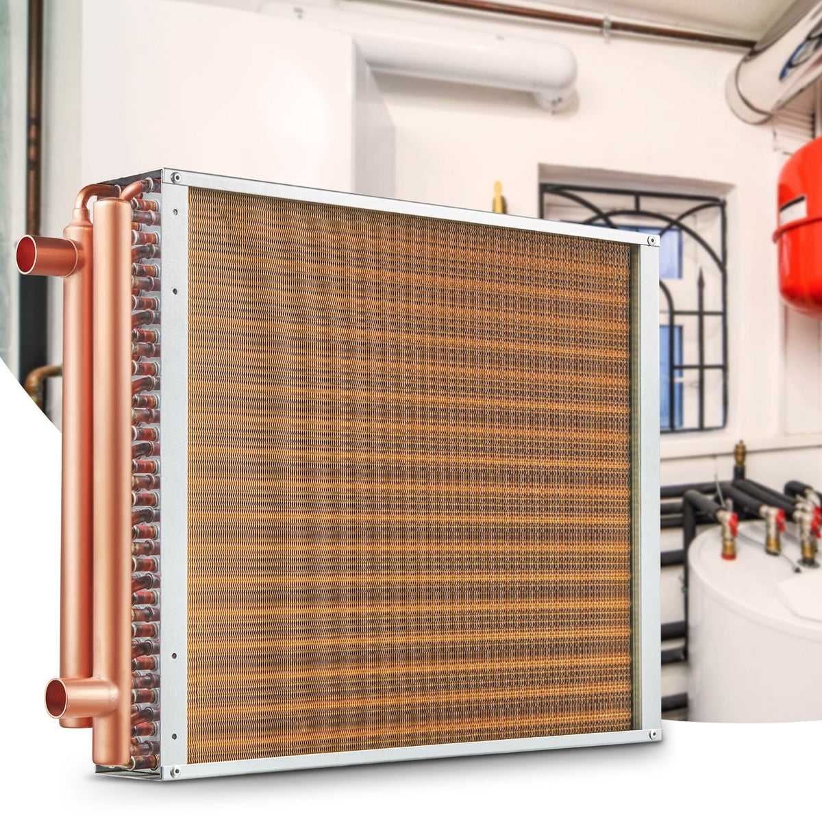 VEVOR Heat Exchanger Water to Air, 18"x 20" with 3-Row 3/8" Copper Ports, 242 Aluminum Fins Heat Exchanger for Outdoor Wood Furnaces, Residential Heating and Cooling, and Forced Air Heating - CPGSHRQ18200VCZ68V0 - view 9