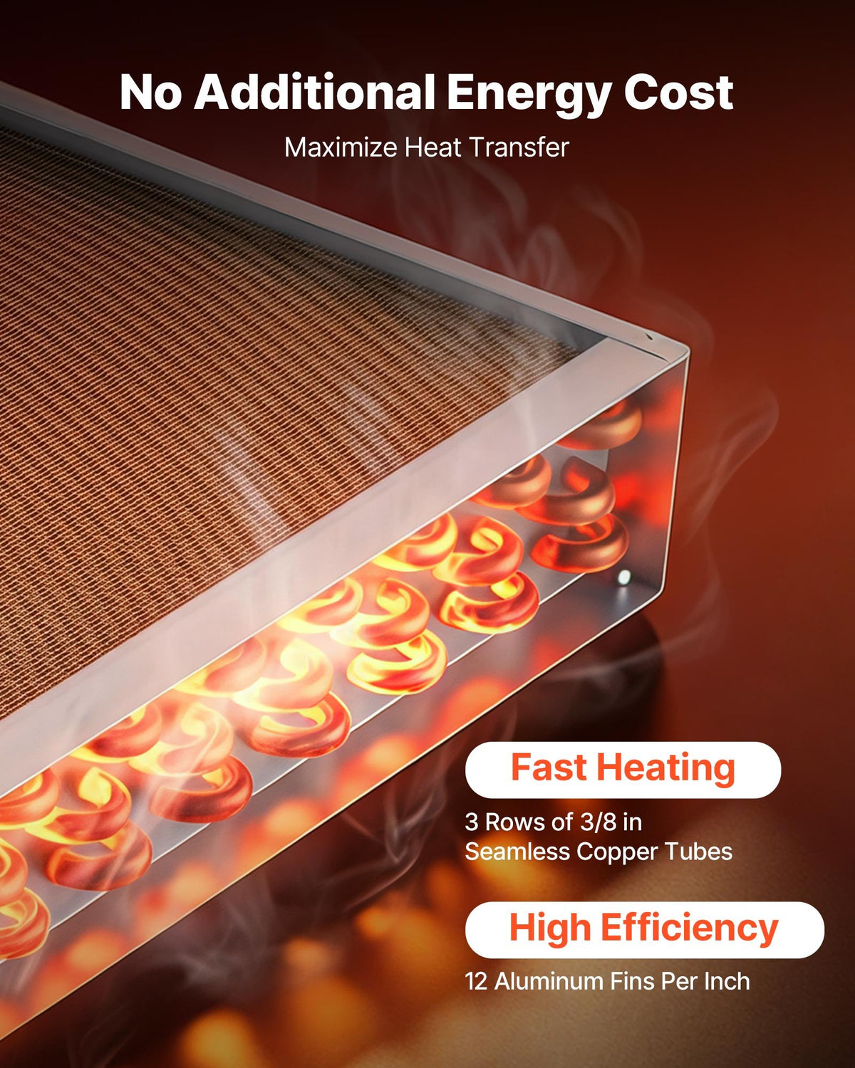 VEVOR Water to Air Heat Exchanger, 18 x 18 in Finned Tube HVAC Heat Exchanger Coil with Copper Tubes & Aluminum Fins, 120K BTU Output for Outdoor Wood Furnace, Hydronic Heating & Cooling Systems - CPGSHRQ18INCCWFK9001V0 - view 4