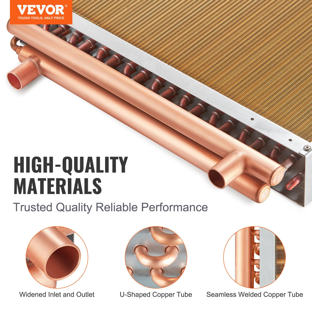 VEVOR Heat Exchanger Water to Air, 20"x 20" with 3-Row 3/8" Copper Ports, 242 Aluminum Fins Heat Exchanger for Outdoor Wood Furnaces, Residential Heating and Cooling, and Forced Air Heating - CPGSHRQ202001R9UUV0 - view 3