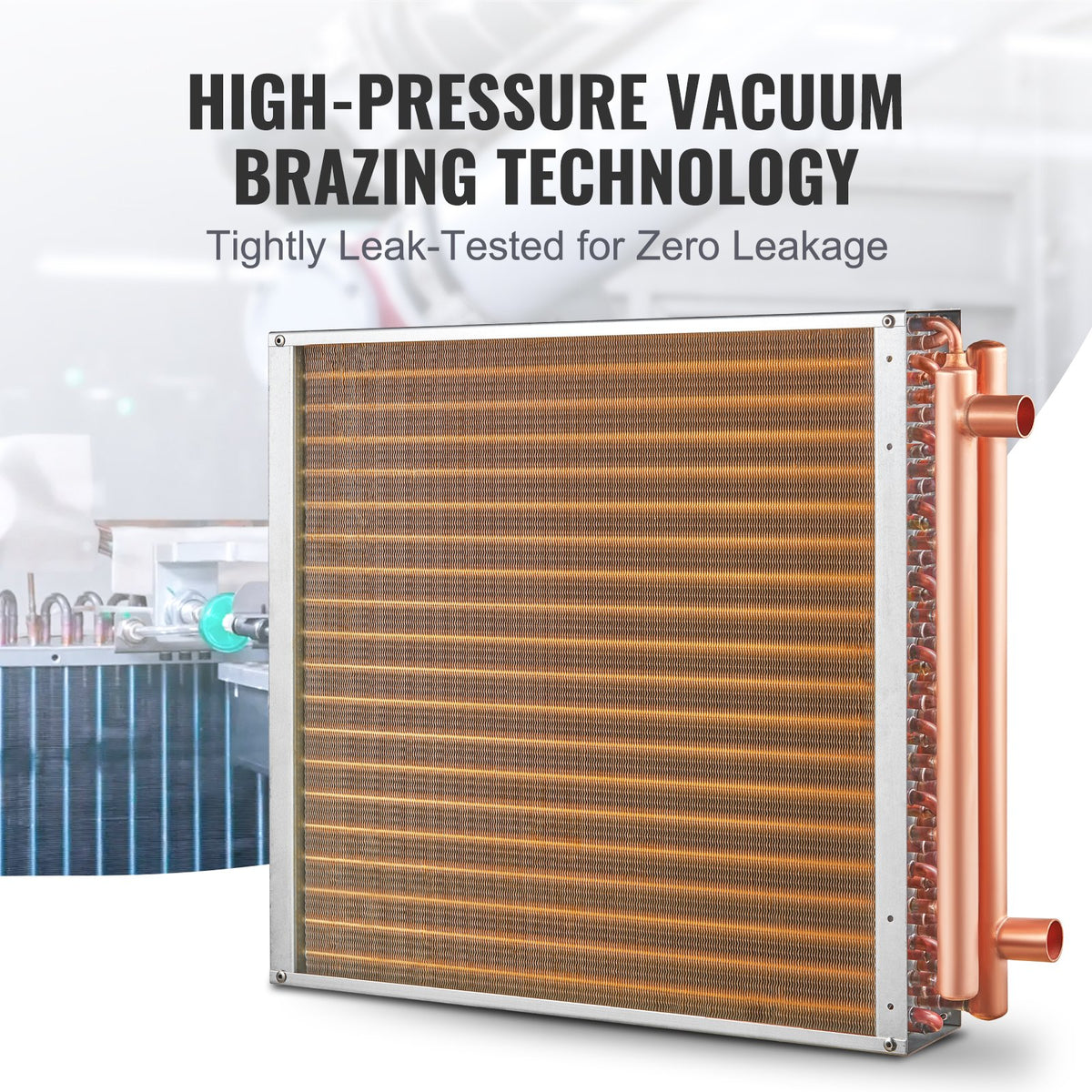 VEVOR Heat Exchanger Water to Air, 20"x 20" with 3-Row 3/8" Copper Ports, 242 Aluminum Fins Heat Exchanger for Outdoor Wood Furnaces, Residential Heating and Cooling, and Forced Air Heating - CPGSHRQ202001R9UUV0 - view 7