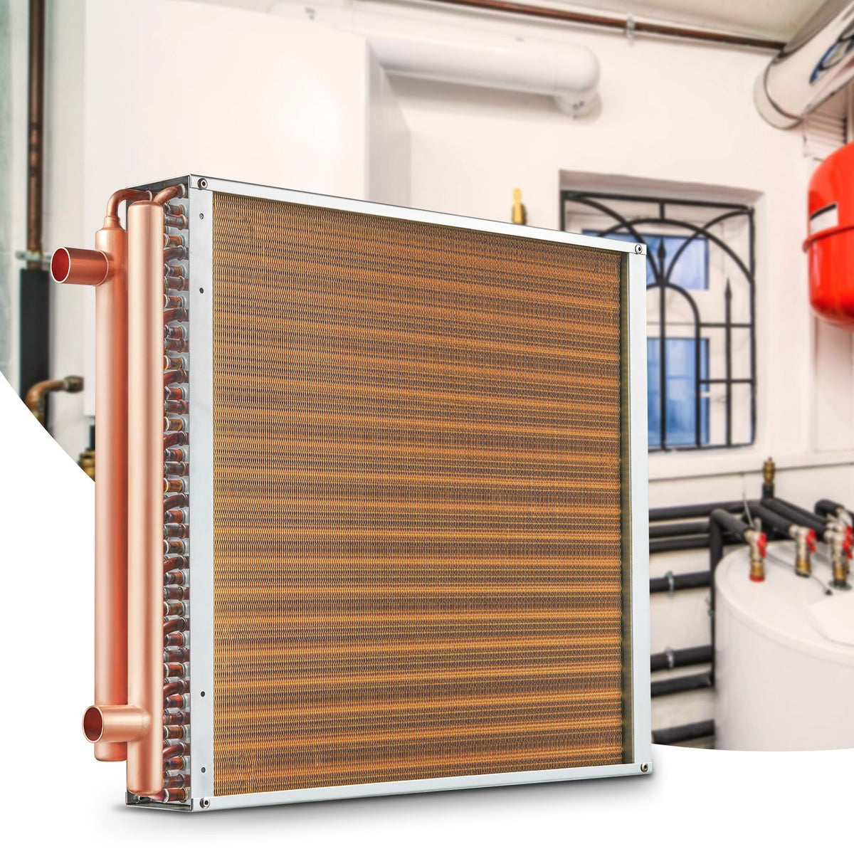 VEVOR Heat Exchanger Water to Air, 20"x 20" with 3-Row 3/8" Copper Ports, 242 Aluminum Fins Heat Exchanger for Outdoor Wood Furnaces, Residential Heating and Cooling, and Forced Air Heating - CPGSHRQ202001R9UUV0 - view 9