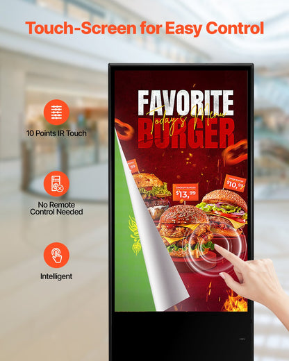 VEVOR 55 Inch Digital Signage Display, Touchscreen Digital Kiosk, Indoor Floor Standing Kiosk Display, 4K UHD LCD Screen, 2GB RAM & 32GB ROM, with WiFi HDMI/USB Input, Commercial Advertising Display - CPKDZGGT4K558KB0LV1 - view 6