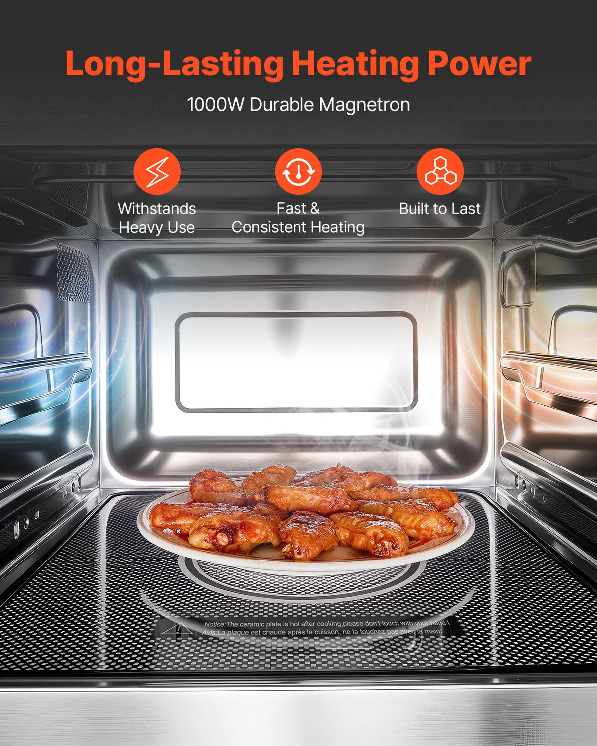 VEVOR Countertop Microwave Oven, 0.9 Cu Ft, 1000W Digital Stainless Steel Microwave Oven with Touchscreen, 10 Cooking Presets, 5 Power Levels, Multi-Lock Door & Easy Clean Interior for Commercial Use - CPKZYC09CUFTYZ79K001V1 - view 3