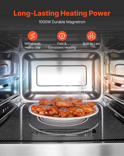 VEVOR Countertop Microwave Oven, 0.9 Cu Ft, 1000W Digital Stainless Steel Microwave Oven with Touchscreen, 10 Cooking Presets, 5 Power Levels, Multi-Lock Door & Easy Clean Interior for Commercial Use - CPKZYC09CUFTYZ79K001V1 - view 3
