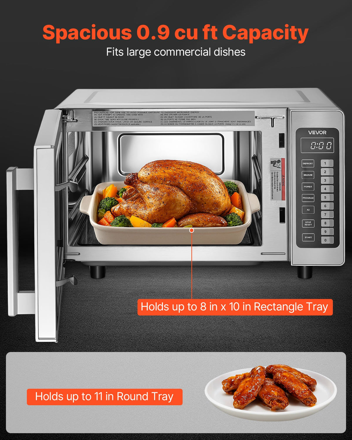 VEVOR Countertop Microwave Oven, 0.9 Cu Ft, 1000W Digital Stainless Steel Microwave Oven with Touchscreen, 10 Cooking Presets, 5 Power Levels, Multi-Lock Door & Easy Clean Interior for Commercial Use - CPKZYC09CUFTYZ79K001V1 - view 4