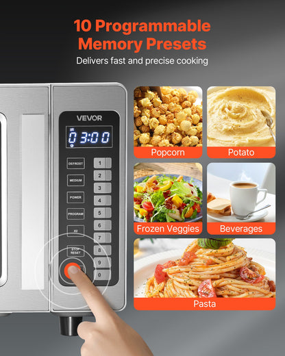 VEVOR Countertop Microwave Oven, 0.9 Cu Ft, 1000W Digital Stainless Steel Microwave Oven with Touchscreen, 10 Cooking Presets, 5 Power Levels, Multi-Lock Door & Easy Clean Interior for Commercial Use - CPKZYC09CUFTYZ79K001V1 - view 5