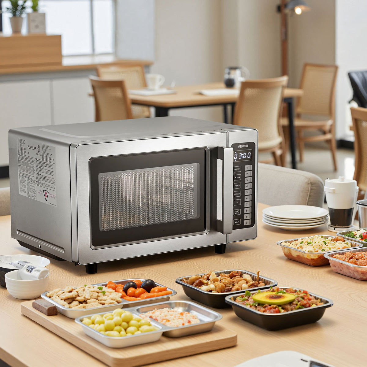 VEVOR Countertop Microwave Oven, 0.9 Cu Ft, 1000W Digital Stainless Steel Microwave Oven with Touchscreen, 10 Cooking Presets, 5 Power Levels, Multi-Lock Door & Easy Clean Interior for Commercial Use - CPKZYC09CUFTYZ79K001V1 - view 9
