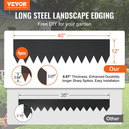 VEVOR Steel Landscape Edging, 4-pack Steel Garden Edging Borders, 40" L x 12" H Strips, Hammer-in Edging Border with 6 Clips, Bendable Metal Landscape Edging for Yard, Garden, Lawn - CPPZ12INCH13H20KAV0 - view 3