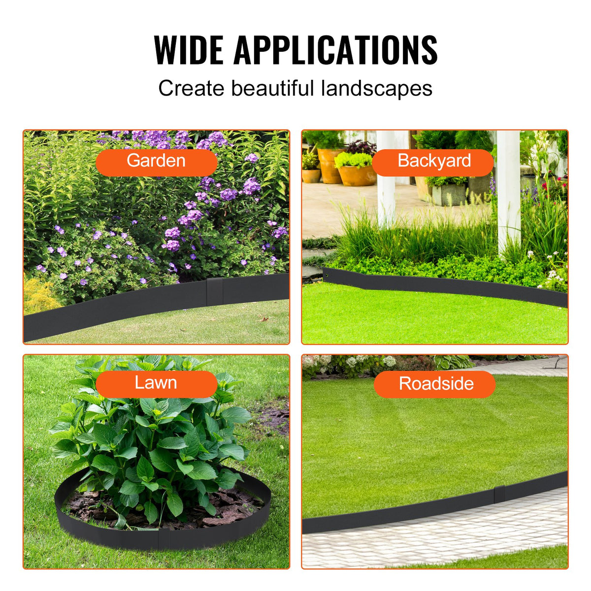 VEVOR Steel Landscape Edging, 4-pack Steel Garden Edging Borders, 40" L x 12" H Strips, Hammer-in Edging Border with 6 Clips, Bendable Metal Landscape Edging for Yard, Garden, Lawn - CPPZ12INCH13H20KAV0 - view 7