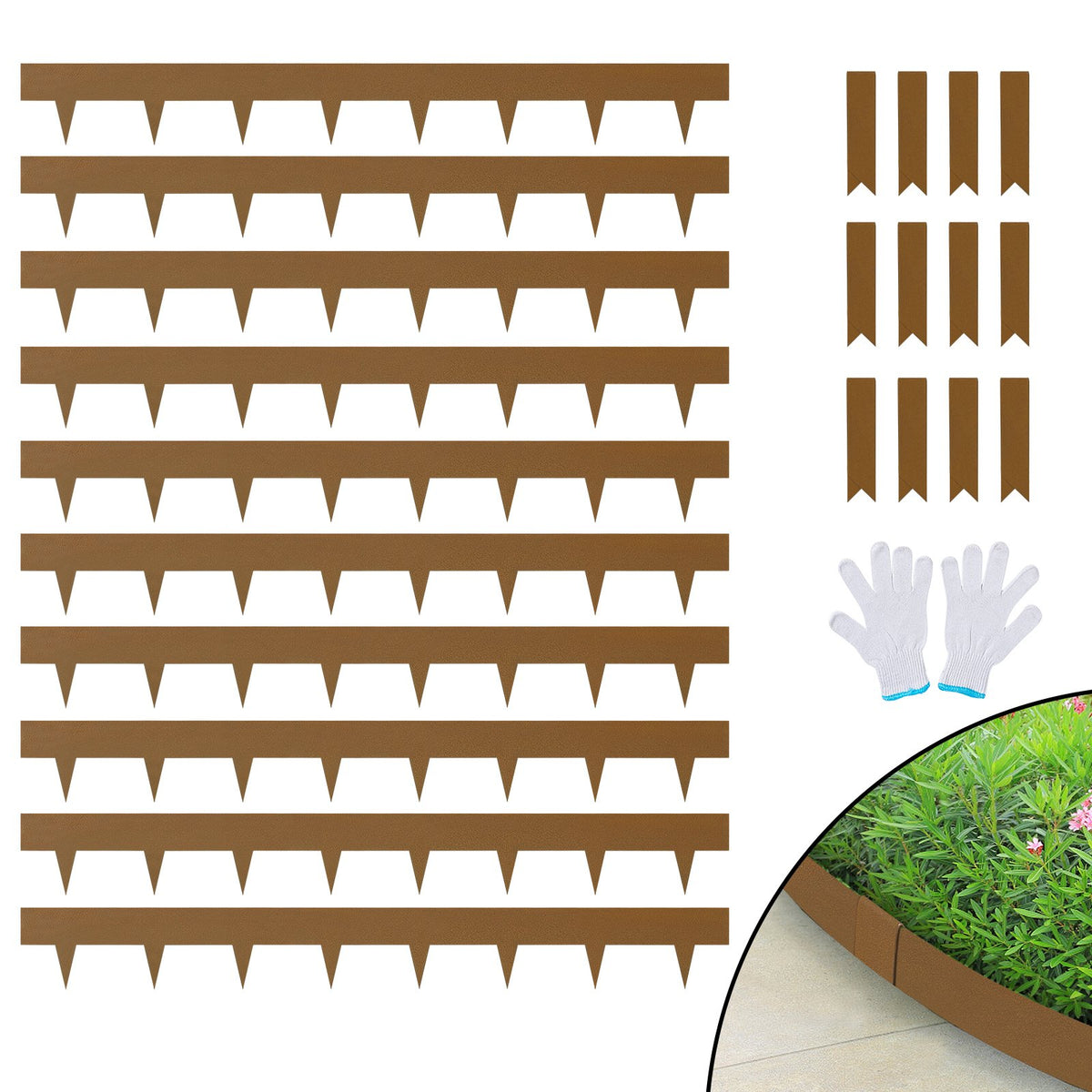 VEVOR Steel Landscape Edging, 10-pack Steel Garden Edging Borders, 39.6" L x 2" H Strips, Hammer-in Edging Border, Bendable Metal Landscape Edging for Yard, Garden, 2.5" Spike Height, Rustic Brown - CPPZ45INCH33L0JNFV0 - view 1