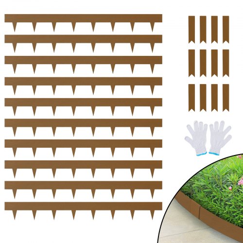 VEVOR Steel Landscape Edging, 10-pack Steel Garden Edging Borders, 39.6" L x 2" H Strips, Hammer-in Edging Border, Bendable Metal Landscape Edging for Yard, Garden, 2.5" Spike Height, Rustic Brown - CPPZ45INCH33L0JNFV0 - view 2