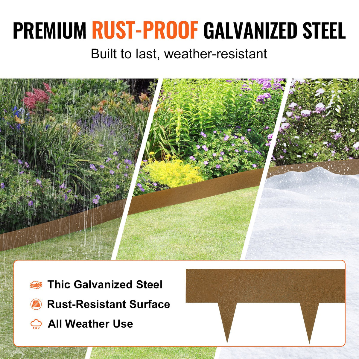 VEVOR Steel Landscape Edging, 10-pack Steel Garden Edging Borders, 39.6" L x 2" H Strips, Hammer-in Edging Border, Bendable Metal Landscape Edging for Yard, Garden, 2.5" Spike Height, Rustic Brown - CPPZ45INCH33L0JNFV0 - view 4