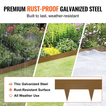 VEVOR Steel Landscape Edging, 10-pack Steel Garden Edging Borders, 39.6" L x 2" H Strips, Hammer-in Edging Border, Bendable Metal Landscape Edging for Yard, Garden, 2.5" Spike Height, Rustic Brown - CPPZ45INCH33L0JNFV0 - view 4