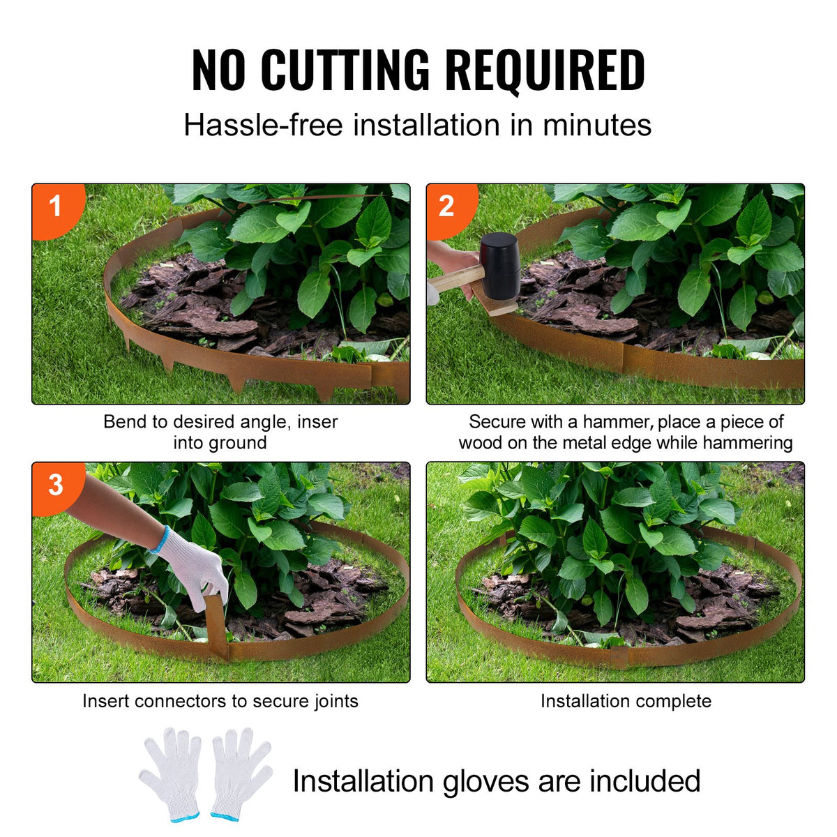 VEVOR Steel Landscape Edging, 10-pack Steel Garden Edging Borders, 39.6" L x 2" H Strips, Hammer-in Edging Border, Bendable Metal Landscape Edging for Yard, Garden, 2.5" Spike Height, Rustic Brown - CPPZ45INCH33L0JNFV0 - view 6