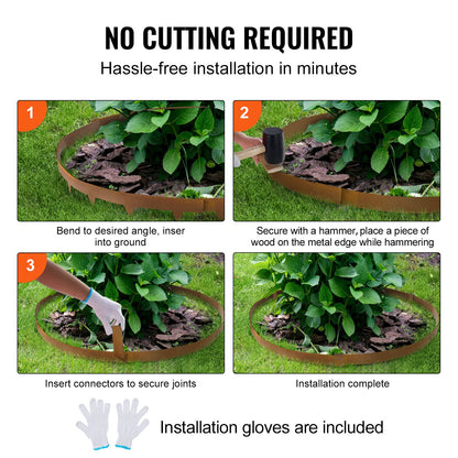 VEVOR Steel Landscape Edging, 10-pack Steel Garden Edging Borders, 39.6" L x 2" H Strips, Hammer-in Edging Border, Bendable Metal Landscape Edging for Yard, Garden, 2.5" Spike Height, Rustic Brown - CPPZ45INCH33L0JNFV0 - view 6