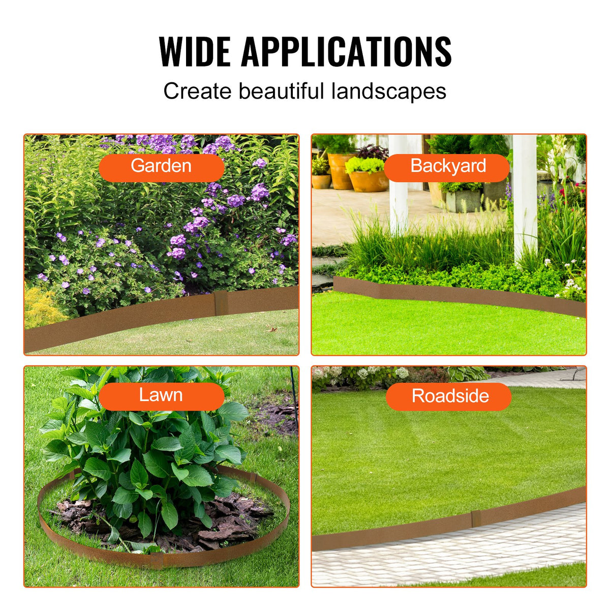 VEVOR Steel Landscape Edging, 10-pack Steel Garden Edging Borders, 39.6" L x 2" H Strips, Hammer-in Edging Border, Bendable Metal Landscape Edging for Yard, Garden, 2.5" Spike Height, Rustic Brown - CPPZ45INCH33L0JNFV0 - view 7