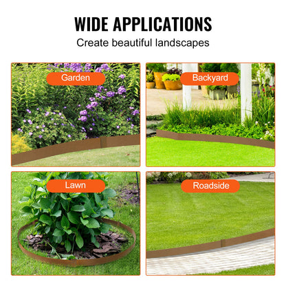 VEVOR Steel Landscape Edging, 10-pack Steel Garden Edging Borders, 39.6" L x 2" H Strips, Hammer-in Edging Border, Bendable Metal Landscape Edging for Yard, Garden, 2.5" Spike Height, Rustic Brown - CPPZ45INCH33L0JNFV0 - view 7