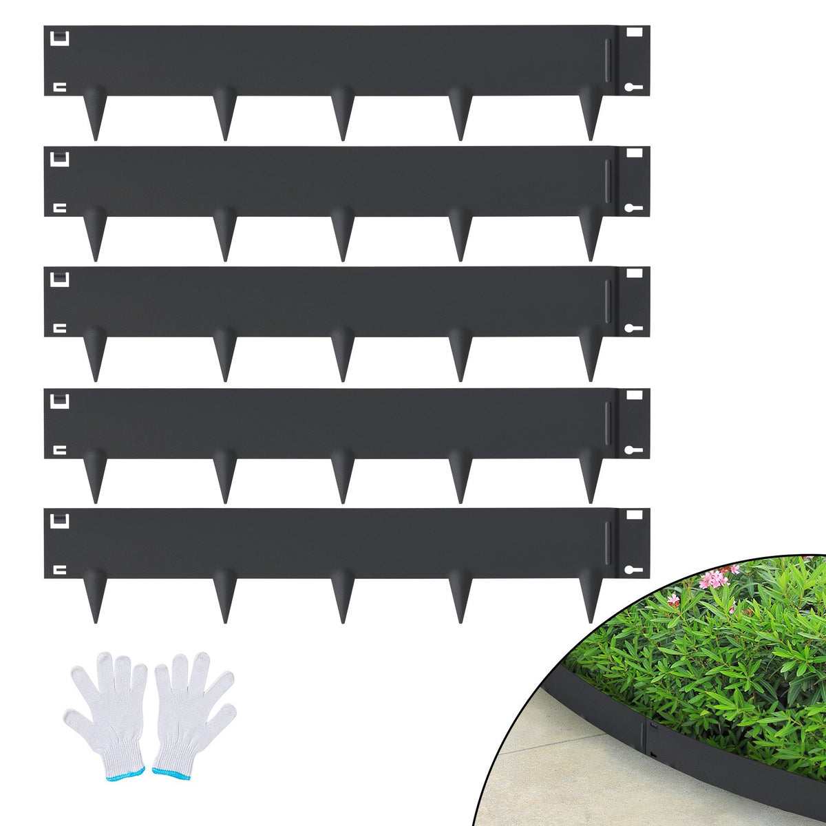 VEVOR Steel Landscape Edging, 5-pack Steel Garden Edging Borders, 39" L x 4" H Strips, Hammer-in Edging Border, Bendable Metal Landscape Edging for Yard, Garden, Lawn, 3.15" Spike Height, Black - CPPZ4INCH162YC9MOV0 - view 1