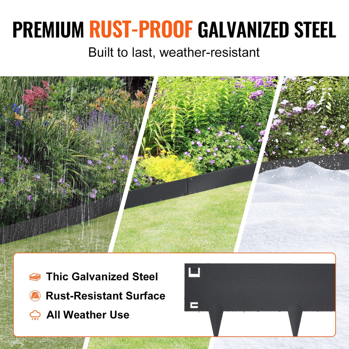 VEVOR Steel Landscape Edging, 5-pack Steel Garden Edging Borders, 39" L x 4" H Strips, Hammer-in Edging Border, Bendable Metal Landscape Edging for Yard, Garden, Lawn, 3.15" Spike Height, Black - CPPZ4INCH162YC9MOV0 - view 4