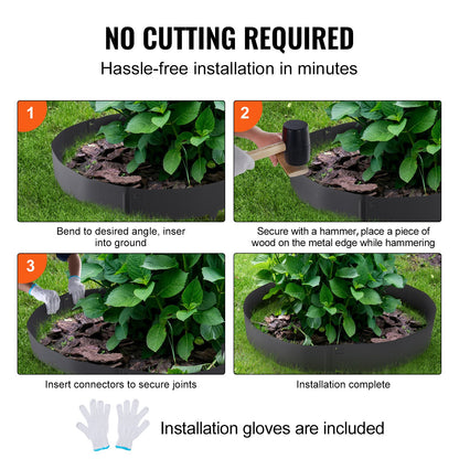 VEVOR Steel Landscape Edging, 5-pack Steel Garden Edging Borders, 39" L x 4" H Strips, Hammer-in Edging Border, Bendable Metal Landscape Edging for Yard, Garden, Lawn, 3.15" Spike Height, Black - CPPZ4INCH162YC9MOV0 - view 6