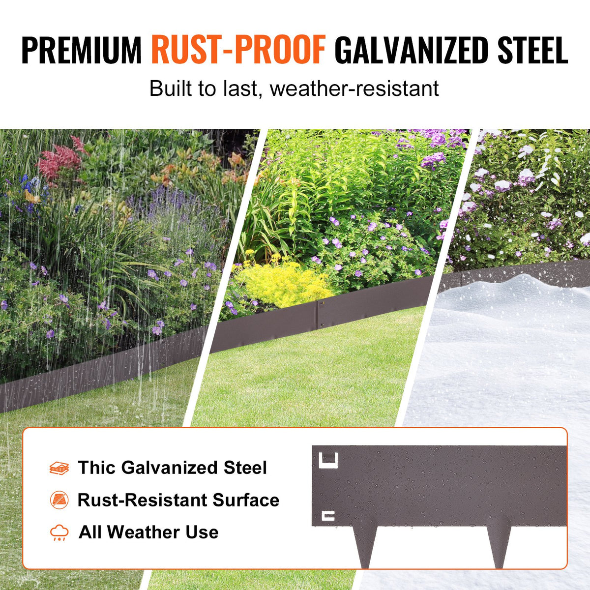 VEVOR Steel Landscape Edging, 5-pack Steel Garden Edging Borders, 39" L x 5" H Strips, Hammer-in Edging Border, Bendable Metal Landscape Edging for Yard, Garden, Lawn, 3.15" Spike Height, Brown - CPPZ5INCH162R3IS3V0 - view 4