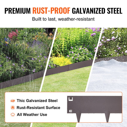 VEVOR Steel Landscape Edging, 5-pack Steel Garden Edging Borders, 39" L x 5" H Strips, Hammer-in Edging Border, Bendable Metal Landscape Edging for Yard, Garden, Lawn, 3.15" Spike Height, Brown - CPPZ5INCH162R3IS3V0 - view 4