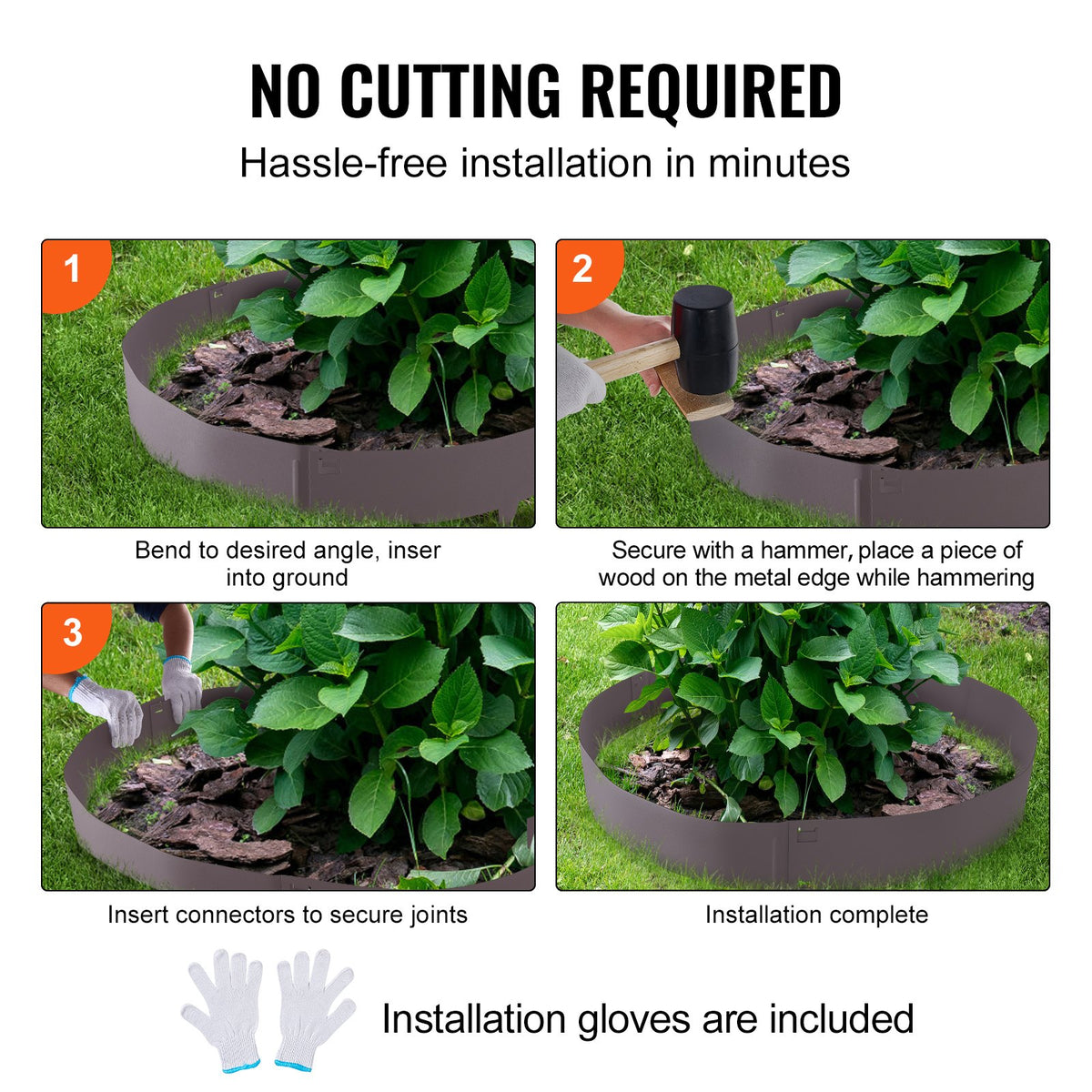 VEVOR Steel Landscape Edging, 5-pack Steel Garden Edging Borders, 39" L x 5" H Strips, Hammer-in Edging Border, Bendable Metal Landscape Edging for Yard, Garden, Lawn, 3.15" Spike Height, Brown - CPPZ5INCH162R3IS3V0 - view 6