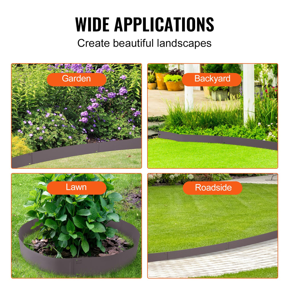 VEVOR Steel Landscape Edging, 5-pack Steel Garden Edging Borders, 39" L x 5" H Strips, Hammer-in Edging Border, Bendable Metal Landscape Edging for Yard, Garden, Lawn, 3.15" Spike Height, Brown - CPPZ5INCH162R3IS3V0 - view 7