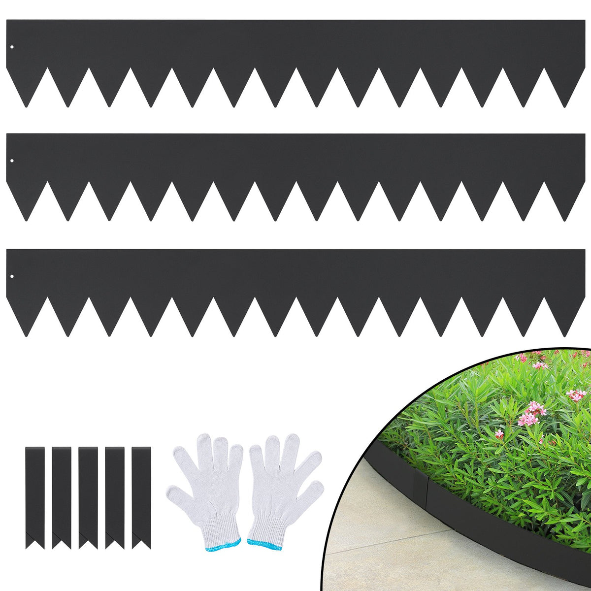 VEVOR Steel Landscape Edging, 3-pack Steel Garden Edging Borders, 40" L x 6" H Strips, Hammer-in Edging Border with 5 Clips, Bendable Metal Landscape Edging for Yard, Garden, Lawn - CPPZ6INCH10FIGLUQV0 - view 1
