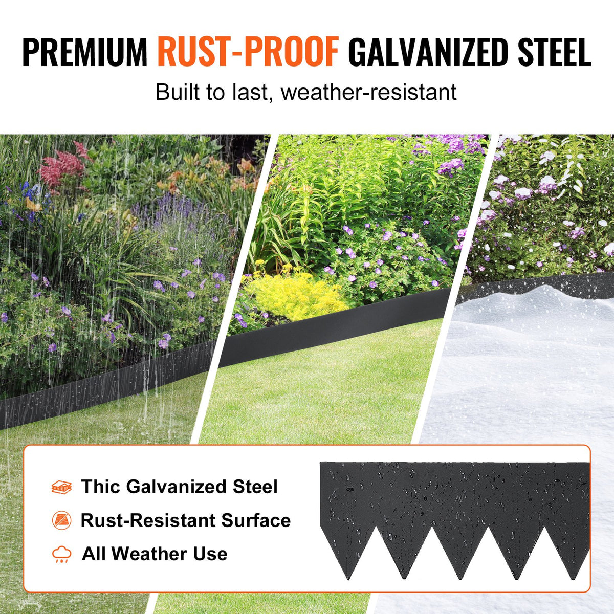 VEVOR Steel Landscape Edging, 3-pack Steel Garden Edging Borders, 40" L x 6" H Strips, Hammer-in Edging Border with 5 Clips, Bendable Metal Landscape Edging for Yard, Garden, Lawn - CPPZ6INCH10FIGLUQV0 - view 4