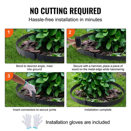 VEVOR Steel Landscape Edging, 3-pack Steel Garden Edging Borders, 40" L x 6" H Strips, Hammer-in Edging Border with 5 Clips, Bendable Metal Landscape Edging for Yard, Garden, Lawn - CPPZ6INCH10FIGLUQV0 - view 6