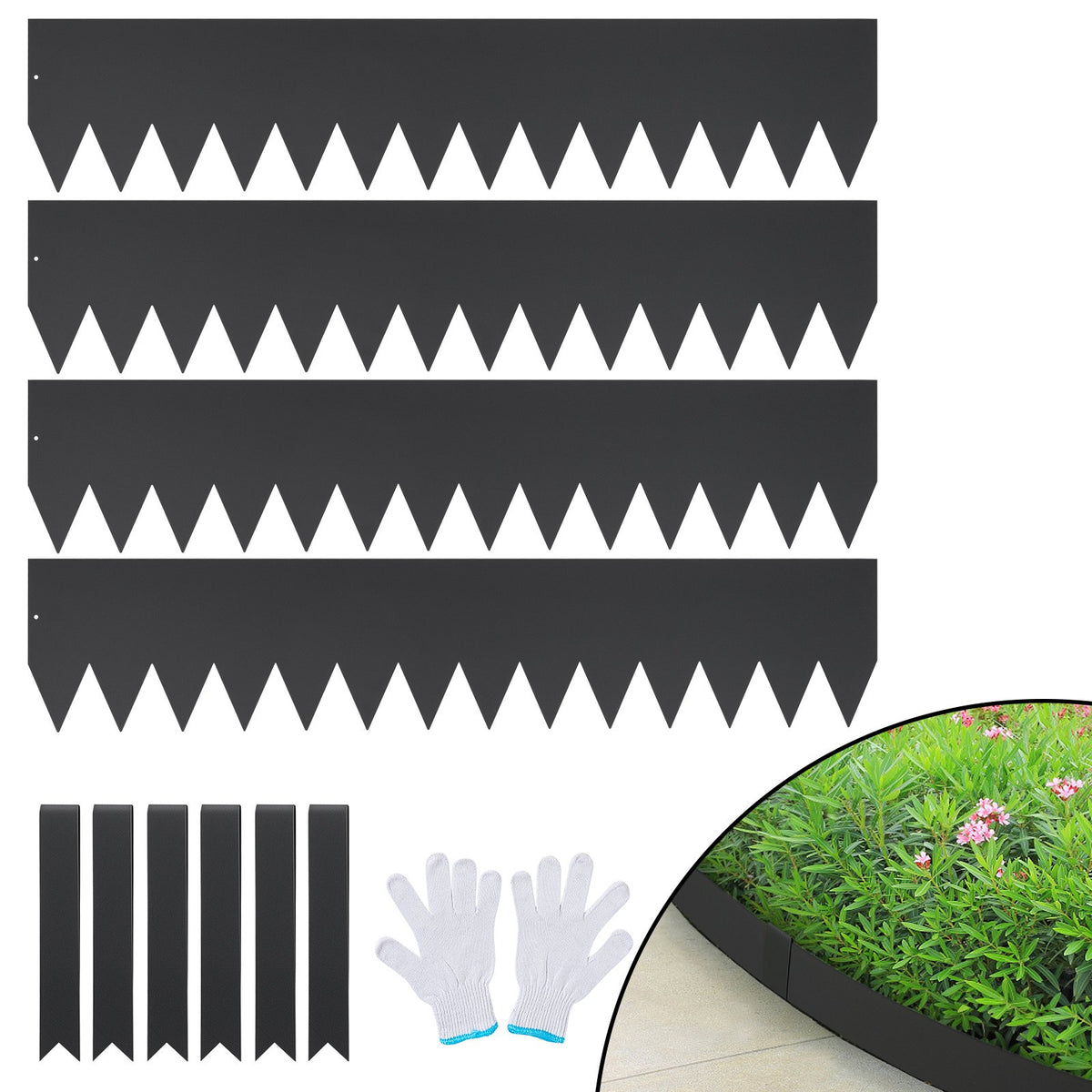 VEVOR Steel Landscape Edging, 4-pack Steel Garden Edging Borders, 40" L x 8" H Strips, Hammer-in Edging Border with 6 Clips, Bendable Metal Landscape Edging for Yard, Garden, Lawn - CPPZ8INCH133HVLDOV0 - view 1