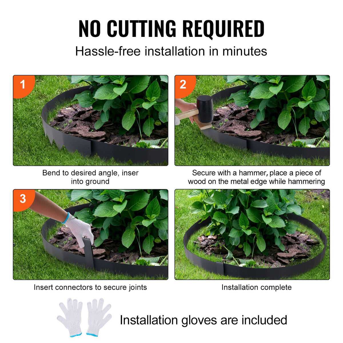 VEVOR Steel Landscape Edging, 4-pack Steel Garden Edging Borders, 40" L x 8" H Strips, Hammer-in Edging Border with 6 Clips, Bendable Metal Landscape Edging for Yard, Garden, Lawn - CPPZ8INCH133HVLDOV0 - view 6