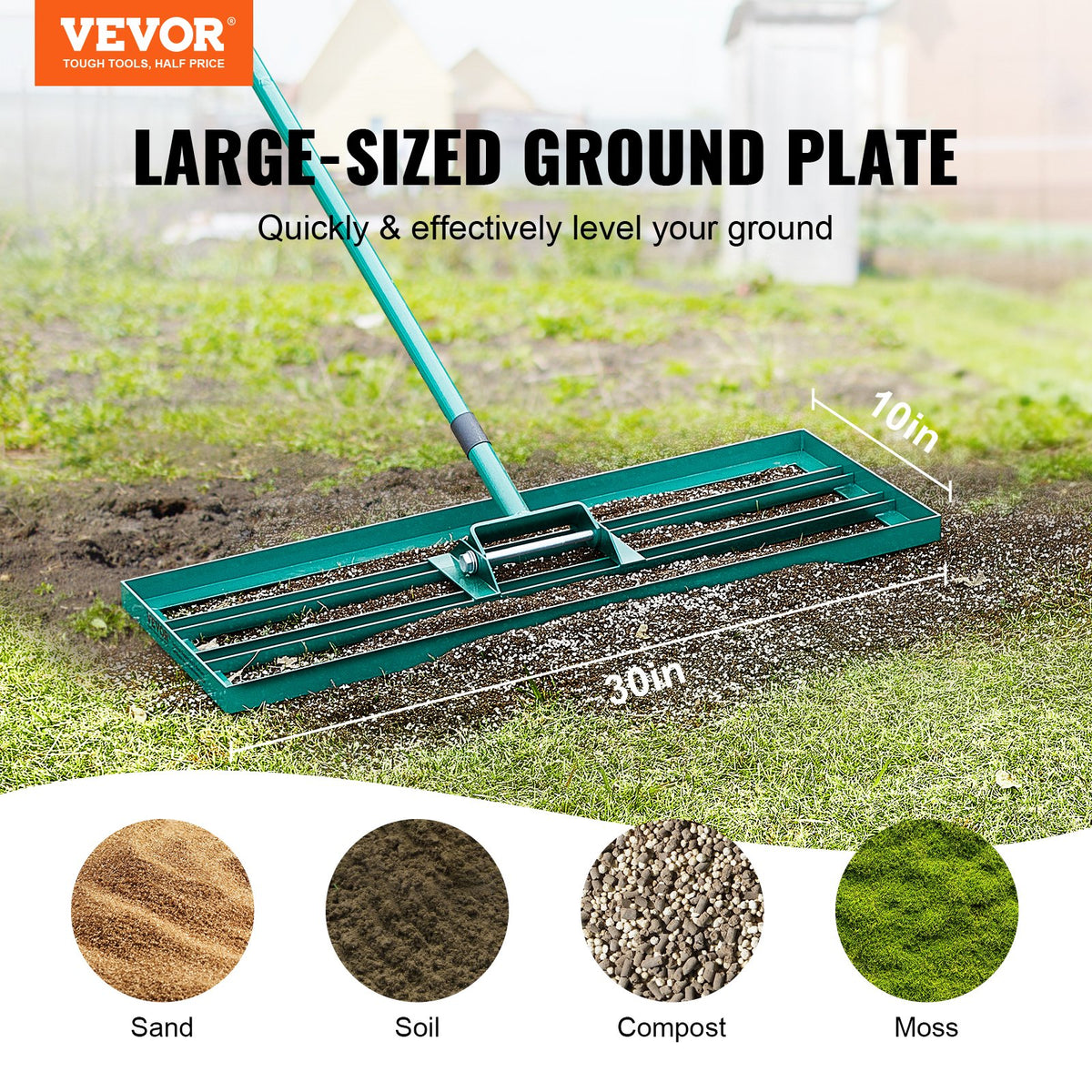 VEVOR Lawn Leveling Rake, 30"x10" Level Lawn Tool, Heavy-duty Lawn Leveler with 78" Steel Extended Handle, Yard Leveling Rake Suit for Garden, Golf Lawn, Farm - CPPZP1030000Q4VM8V0 - view 2