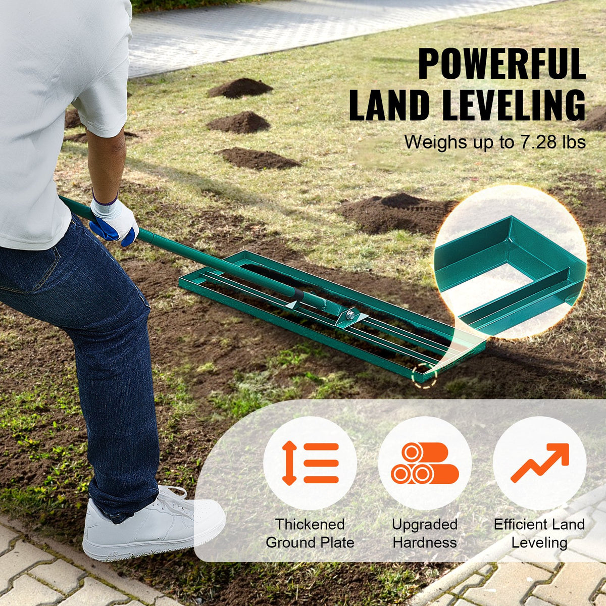 VEVOR Lawn Leveling Rake, 30"x10" Level Lawn Tool, Heavy-duty Lawn Leveler with 78" Steel Extended Handle, Yard Leveling Rake Suit for Garden, Golf Lawn, Farm - CPPZP1030000Q4VM8V0 - view 3
