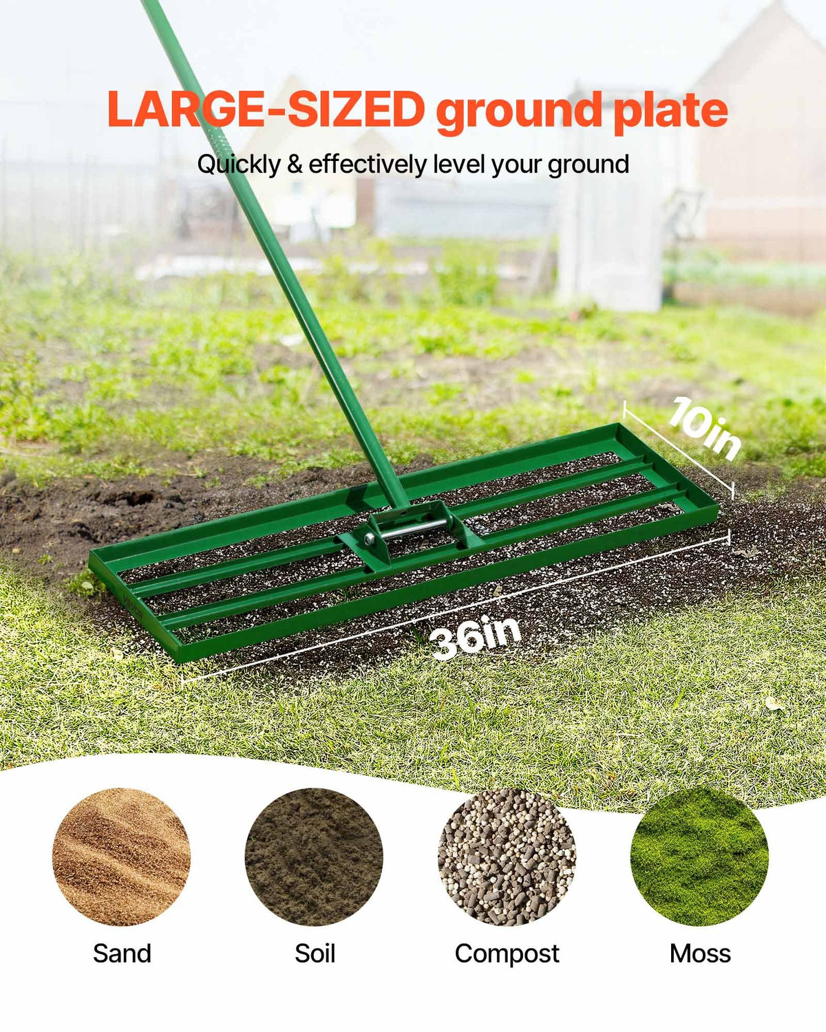 VEVOR Lawn Leveling Rake, 36"x10" Level Lawn Tool, Heavy-duty Lawn Leveler with 78" Steel Extended Handle, Yard Leveling Rake Suit for Garden, Golf Lawn, Farm - CPPZP1036000SKWNC002V0 - view 3