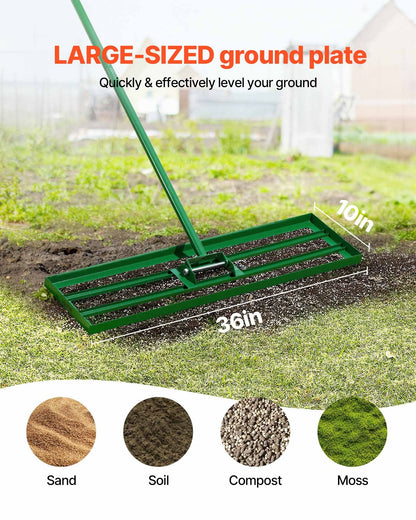 VEVOR Lawn Leveling Rake, 36"x10" Level Lawn Tool, Heavy-duty Lawn Leveler with 78" Steel Extended Handle, Yard Leveling Rake Suit for Garden, Golf Lawn, Farm - CPPZP1036000SKWNC002V0 - view 3