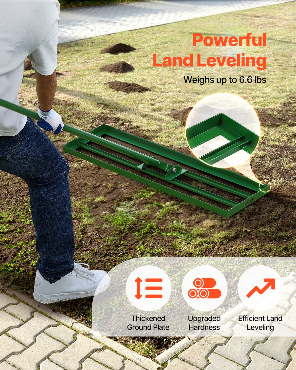 VEVOR Lawn Leveling Rake, 36"x10" Level Lawn Tool, Heavy-duty Lawn Leveler with 78" Steel Extended Handle, Yard Leveling Rake Suit for Garden, Golf Lawn, Farm - CPPZP1036000SKWNC002V0 - view 4