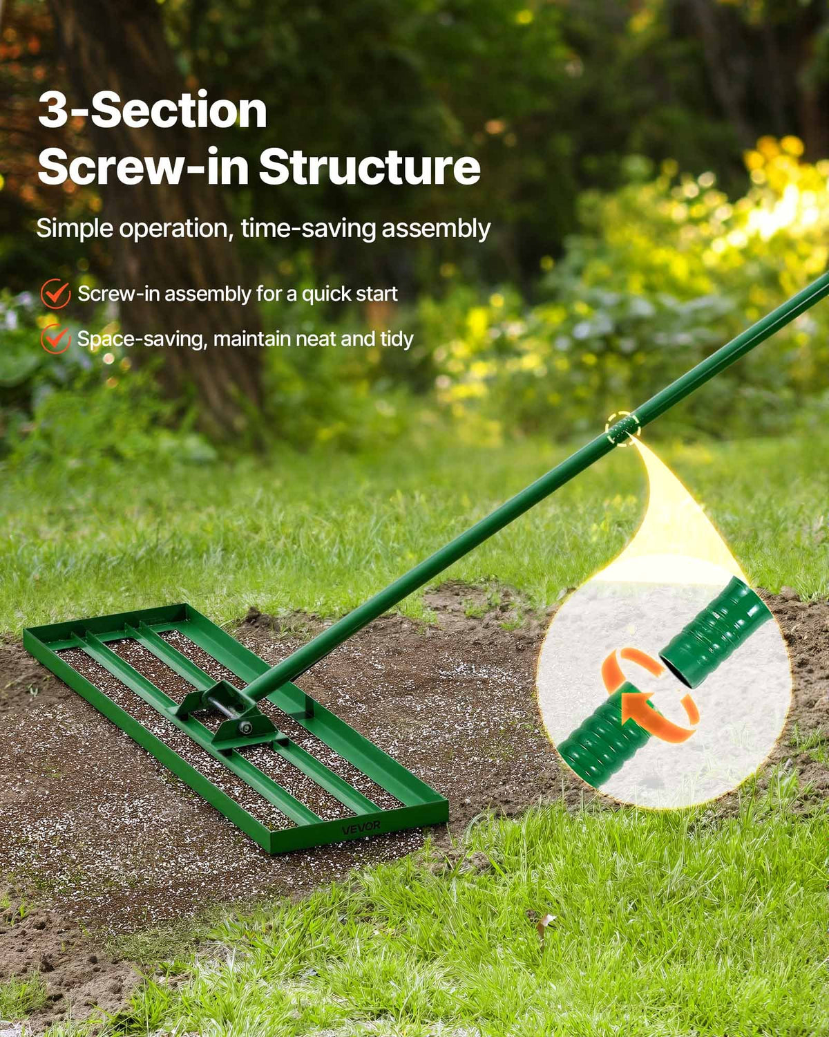 VEVOR Lawn Leveling Rake, 36"x10" Level Lawn Tool, Heavy-duty Lawn Leveler with 78" Steel Extended Handle, Yard Leveling Rake Suit for Garden, Golf Lawn, Farm - CPPZP1036000SKWNC002V0 - view 5