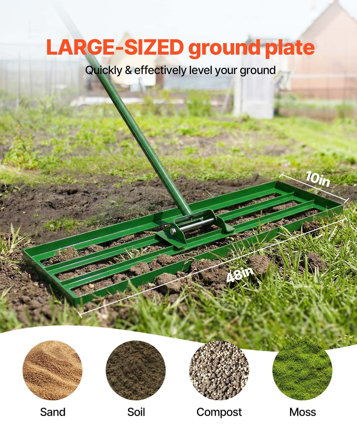 VEVOR Lawn Leveling Rake, 48"x10" Level Lawn Tool, Heavy-duty Lawn Leveler with 78" Steel Extended Handle, Yard Leveling Rake Suit for Garden, Golf Lawn, Farm - CPPZP1048000TBPBM002V0 - view 3