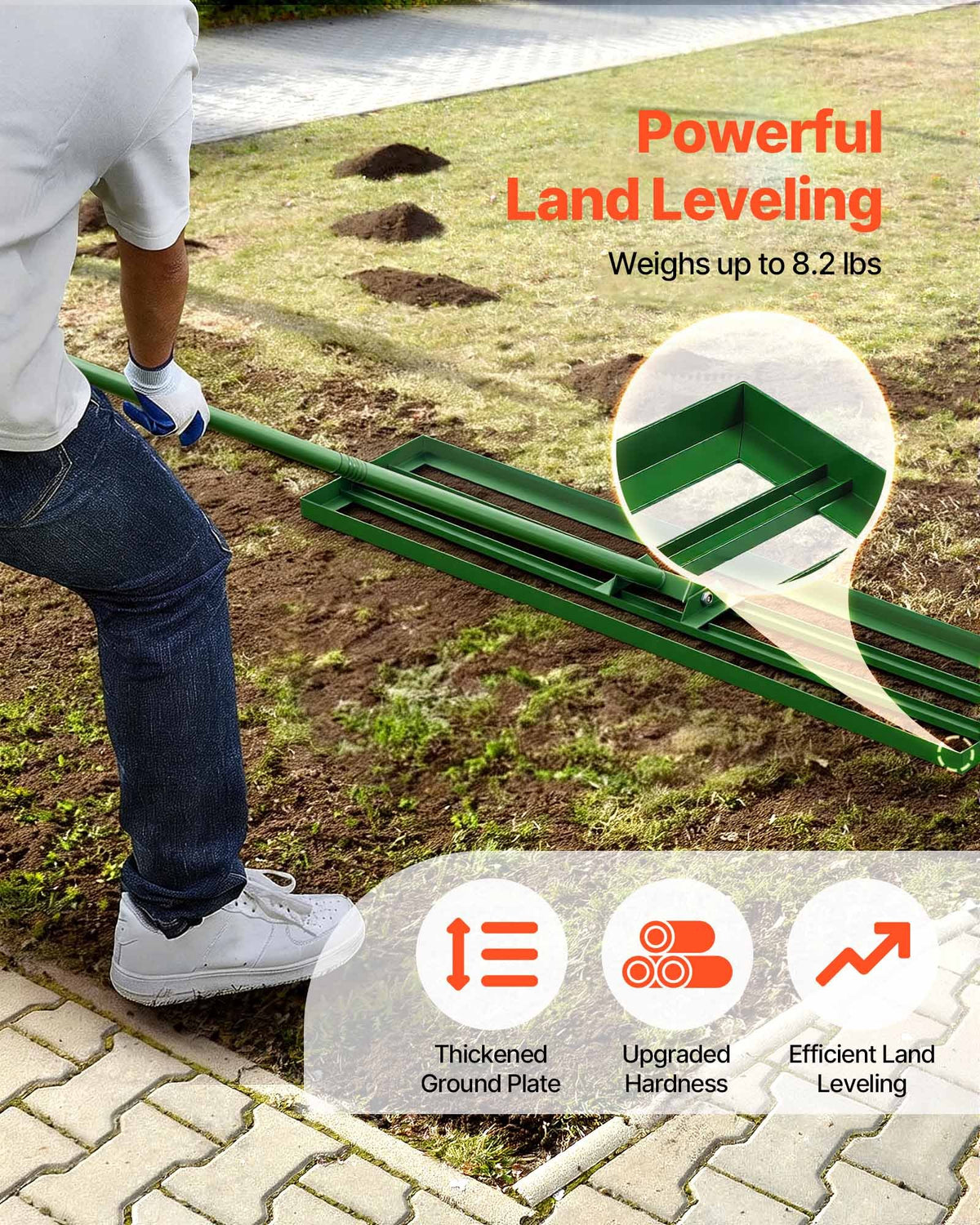 VEVOR Lawn Leveling Rake, 48"x10" Level Lawn Tool, Heavy-duty Lawn Leveler with 78" Steel Extended Handle, Yard Leveling Rake Suit for Garden, Golf Lawn, Farm - CPPZP1048000TBPBM002V0 - view 4