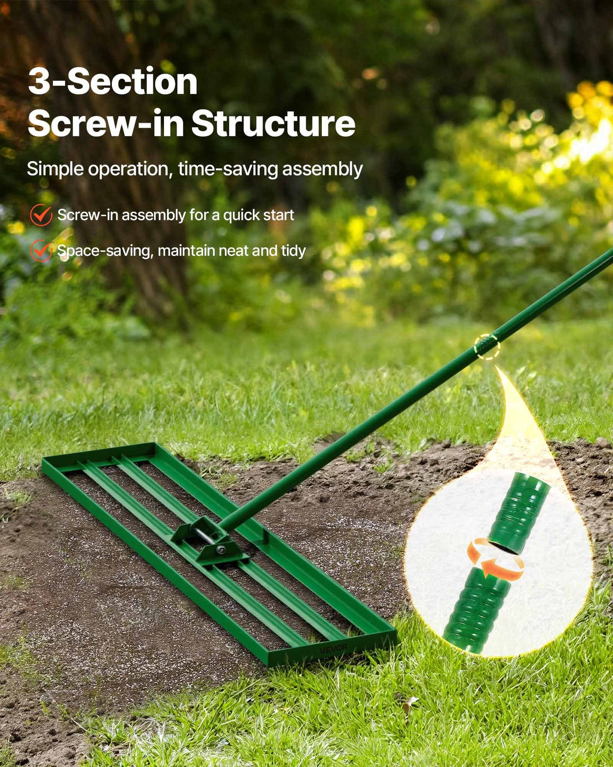 VEVOR Lawn Leveling Rake, 48"x10" Level Lawn Tool, Heavy-duty Lawn Leveler with 78" Steel Extended Handle, Yard Leveling Rake Suit for Garden, Golf Lawn, Farm - CPPZP1048000TBPBM002V0 - view 5