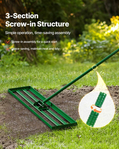 VEVOR Lawn Leveling Rake, 48"x10" Level Lawn Tool, Heavy-duty Lawn Leveler with 78" Steel Extended Handle, Yard Leveling Rake Suit for Garden, Golf Lawn, Farm - CPPZP1048000TBPBM002V0 - view 5