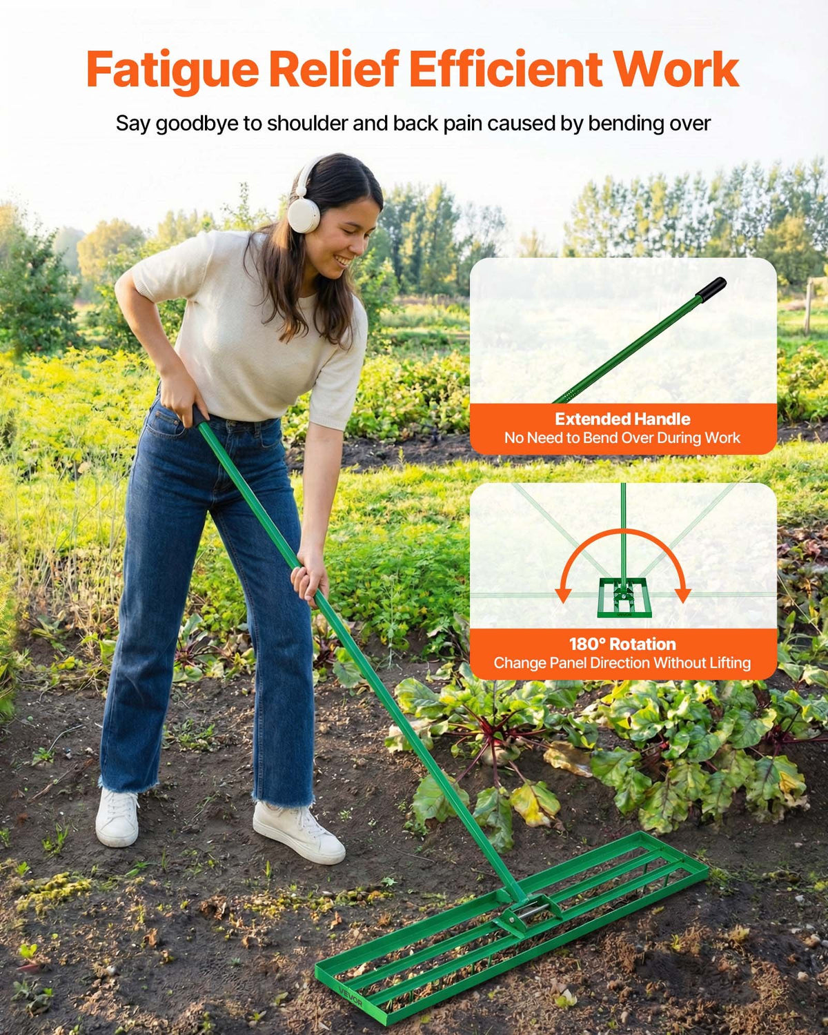 VEVOR Lawn Leveling Rake, 48"x10" Level Lawn Tool, Heavy-duty Lawn Leveler with 78" Steel Extended Handle, Yard Leveling Rake Suit for Garden, Golf Lawn, Farm - CPPZP1048000TBPBM002V0 - view 7