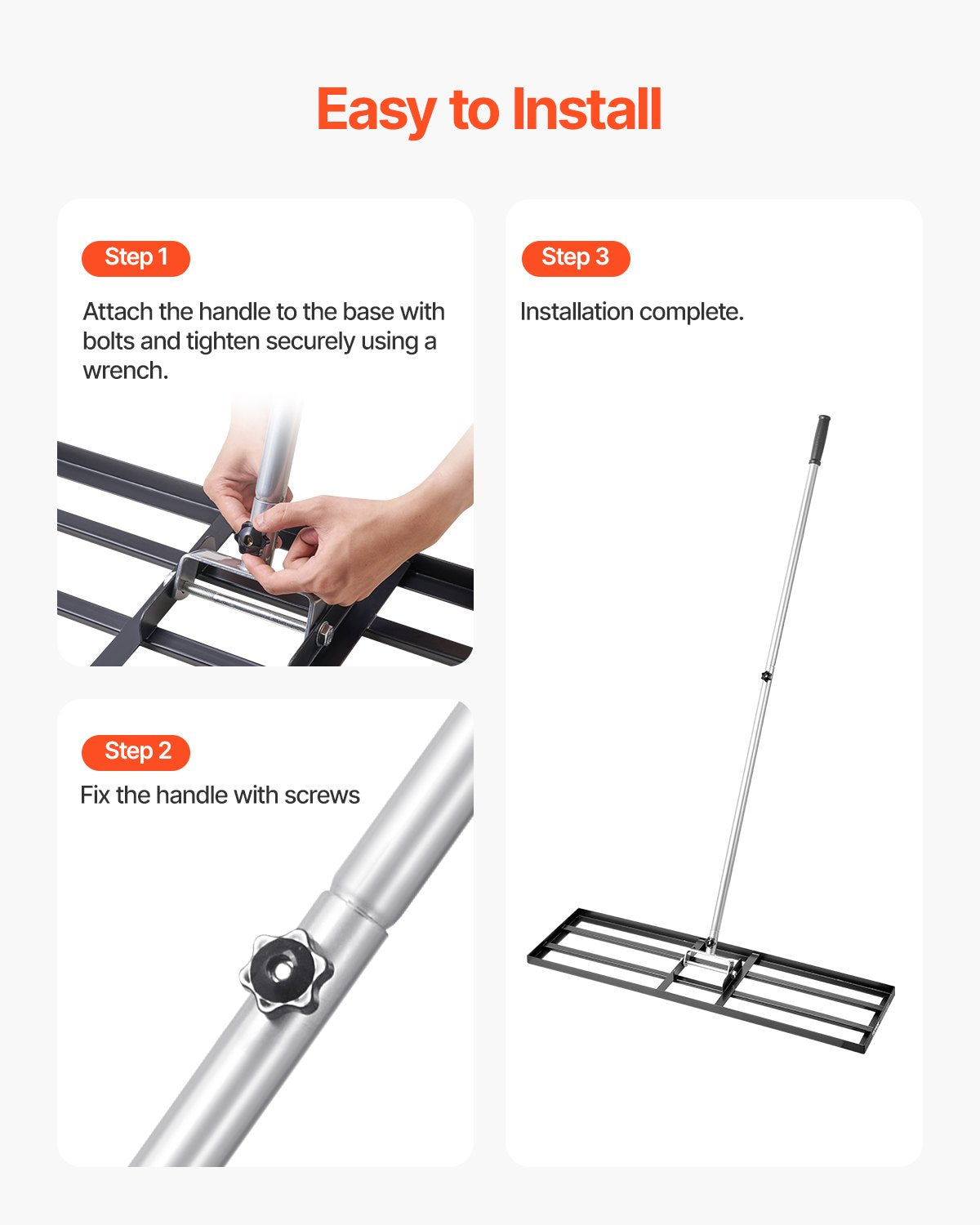 VEVOR Lawn Leveling Rake, Lawn Leveler with 83.9 in Handle, 36x10 in Ground Plate, Rust-Resistant Carbon Steel Soil Leveler, 3 Heights Adjustable, Effort Saving Lawn Leveling Tool for Yard Golf Court - CPPZPEKCGK10365WEV0 - view 6