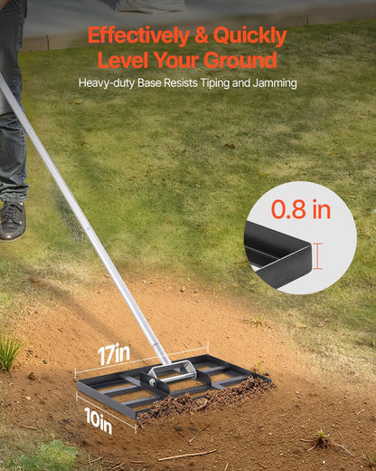 VEVOR Lawn Leveling Rake, Lawn Leveler with 78 in Handle, 17x10 in Ground Plate, Rust-Resistant Carbon Steel Soil Leveler, 5 Heights Adjustable, Effort Saving Lawn Leveling Tool for Yard Golf Court - CPPZPEKCGK1095NBKV0 - view 3
