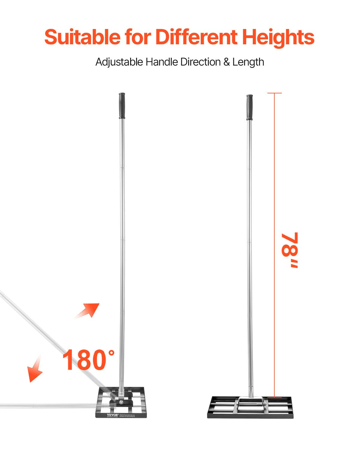 VEVOR Lawn Leveling Rake, Lawn Leveler with 78 in Handle, 17x10 in Ground Plate, Rust-Resistant Carbon Steel Soil Leveler, 5 Heights Adjustable, Effort Saving Lawn Leveling Tool for Yard Golf Court - CPPZPEKCGK1095NBKV0 - view 5