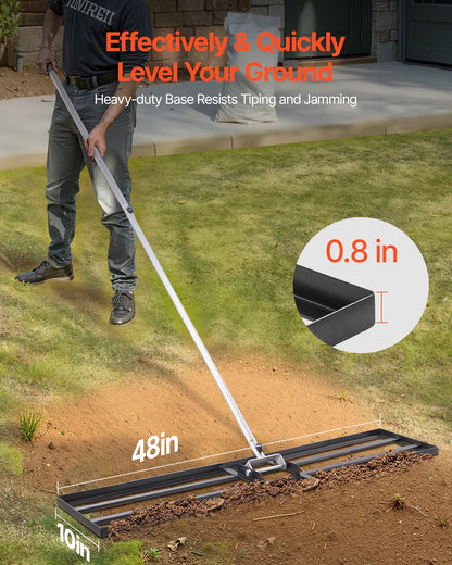VEVOR Lawn Leveling Rake, Lawn Leveler with 83.9 in Handle, 48x10 in Ground Plate, Rust-Resistant Carbon Steel Soil Leveler, 2 Heights Adjustable, Effort Saving Lawn Leveling Tool for Yard Golf Court - CPPZPEKCGK10M9OTKV0 - view 3