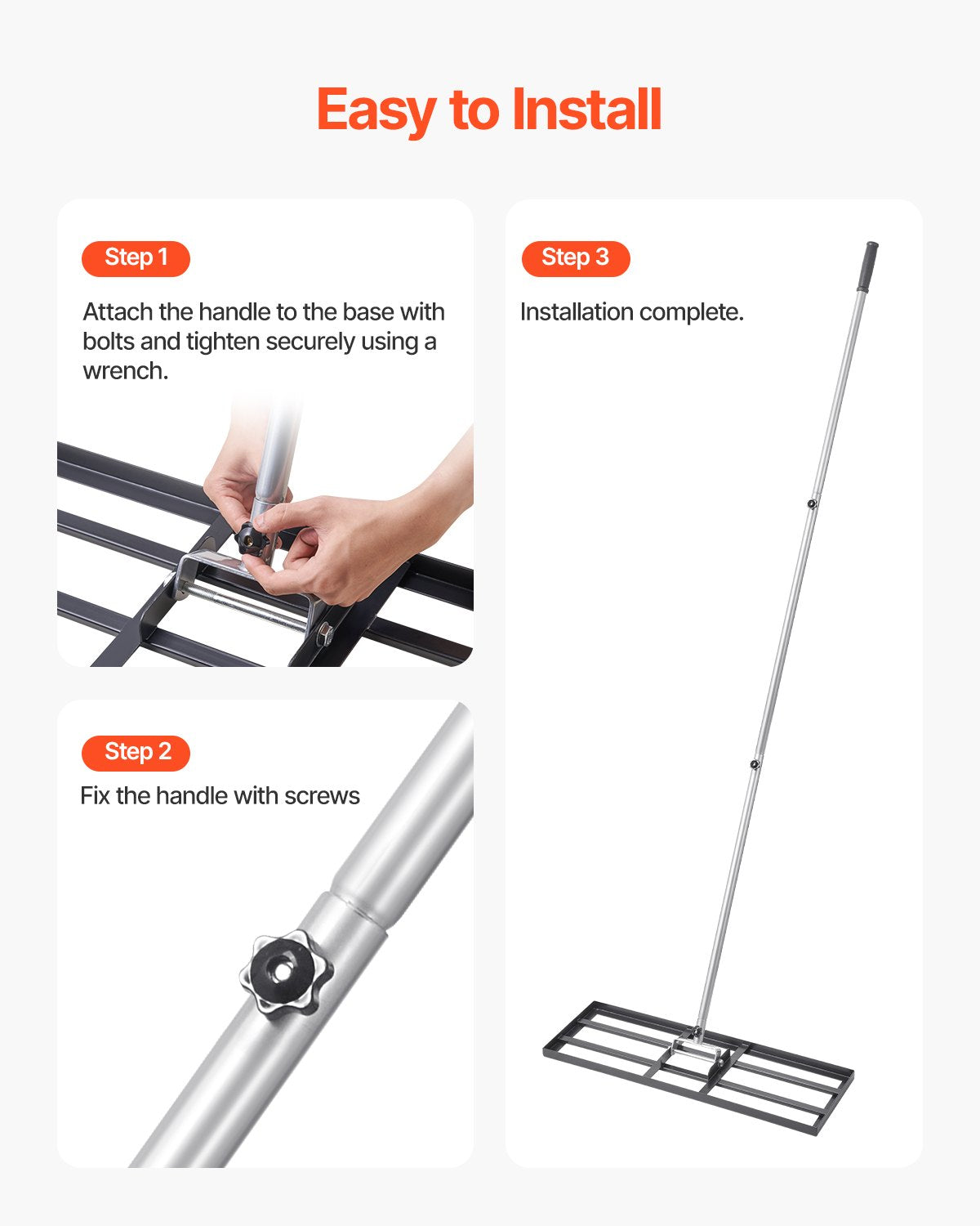 VEVOR Lawn Leveling Rake, Lawn Leveler with 83.9 in Handle, 30x10 in Ground Plate, Rust-Resistant Carbon Steel Soil Leveler, 3 Heights Adjustable, Effort Saving Lawn Leveling Tool for Yard Golf Court - CPPZPEKCGK10XK3HSV0 - view 6